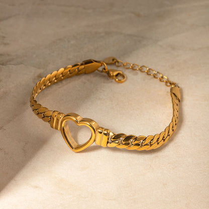 Bracelet Cœur avec Chaîne à Maillons Grands (Plaqué Or)
