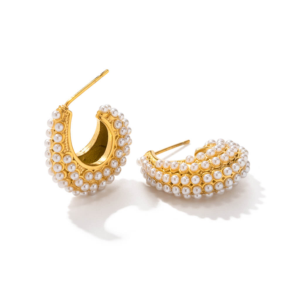 Boucles d'oreilles en forme de cercle moyen avec perles Harmony (Plaqué Or)
