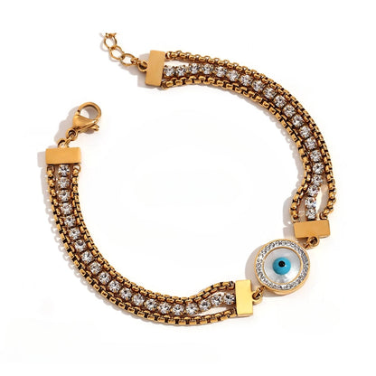 Bracelet Œil Turc Chaîne Triple Zircon (Plaqué Or 18 carats)
